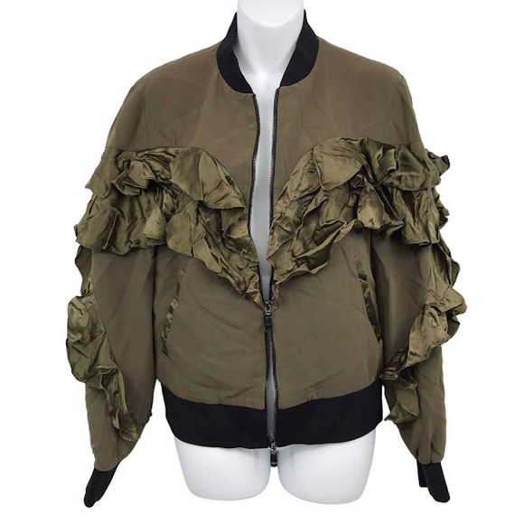 cinq a sept Jackets & Blazers - Cinq a Sept Leia Bomber Jacket M Ruffle Zip Up Long Sleeve Pockets Lined Womens